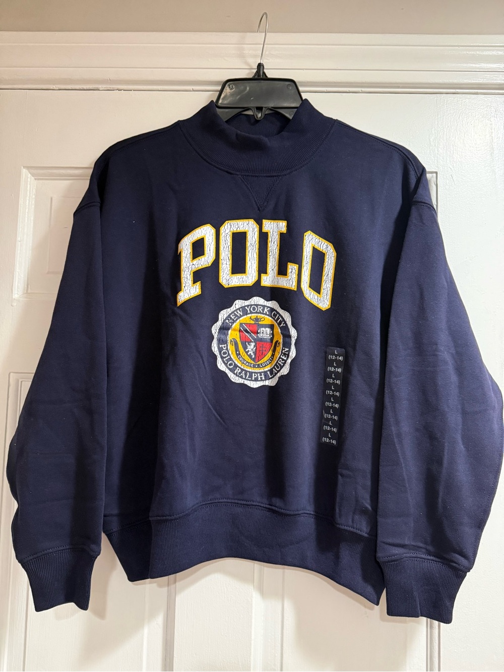 Polo by Ralph Lauren Navy Crewneck with Yellow-Trimmed POLO and Crest